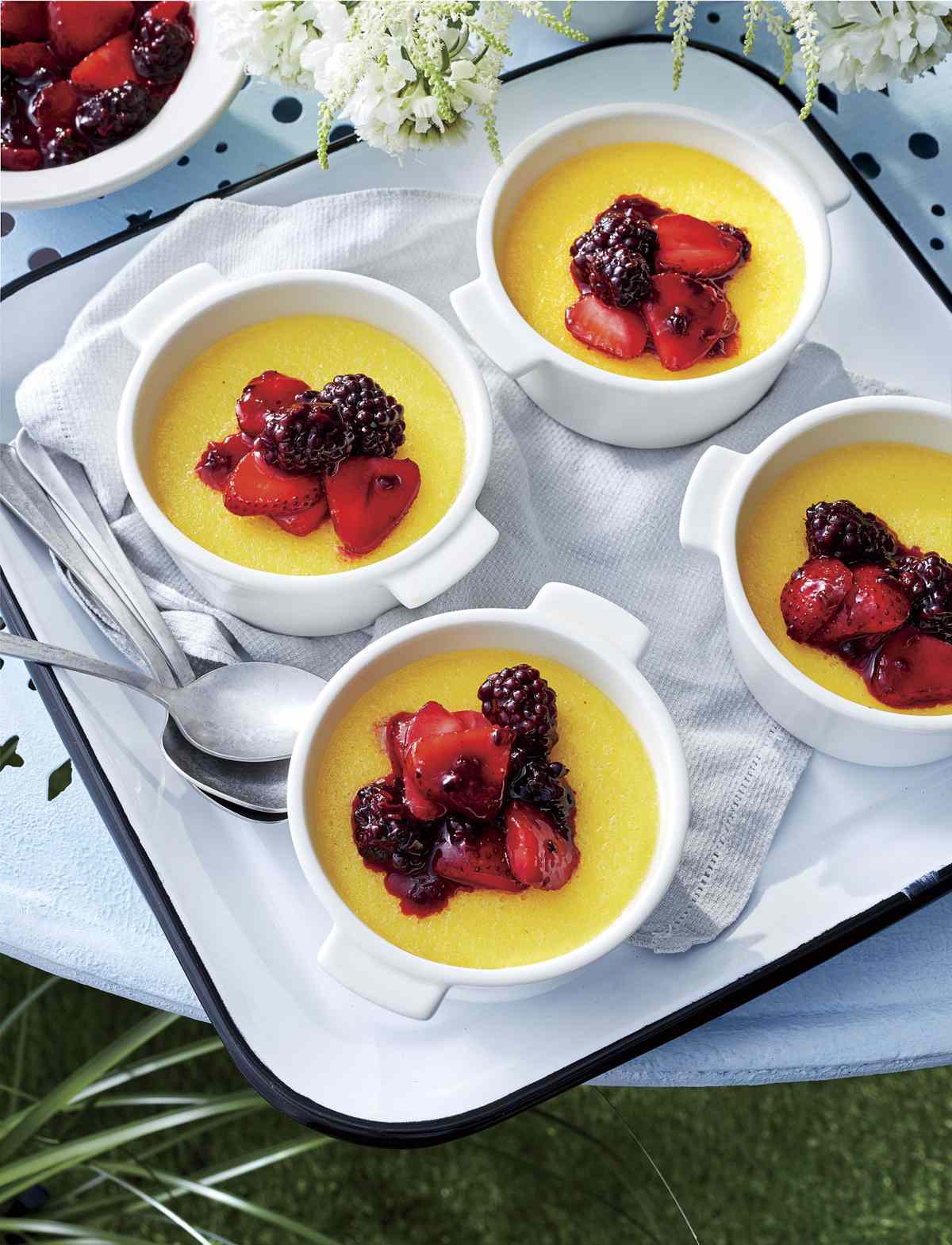 Corn Custards with Berry Compote