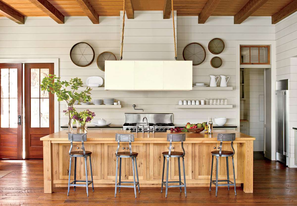Open Kitchen with Shiplap Walls