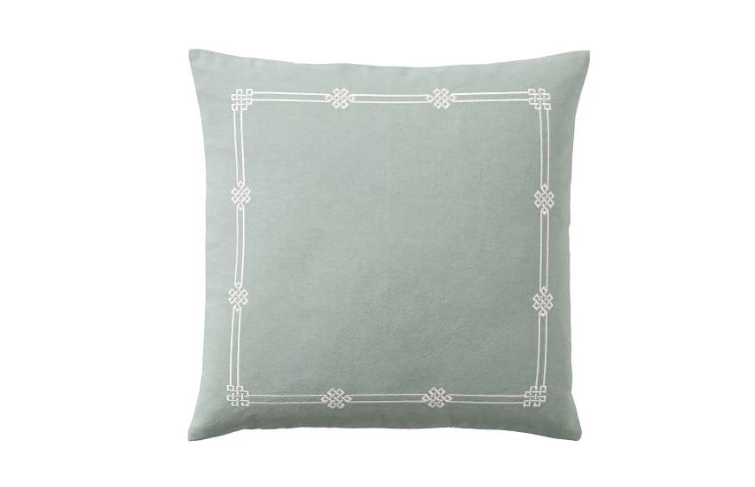 Emilia Embroidered Pillow Cover in Blue Smoke