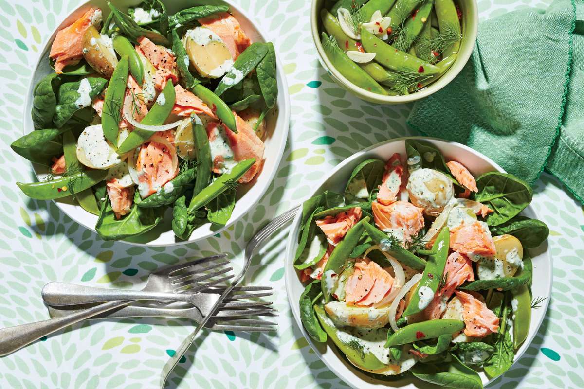 Poached Salmon Salad with Pickled Snap Peas