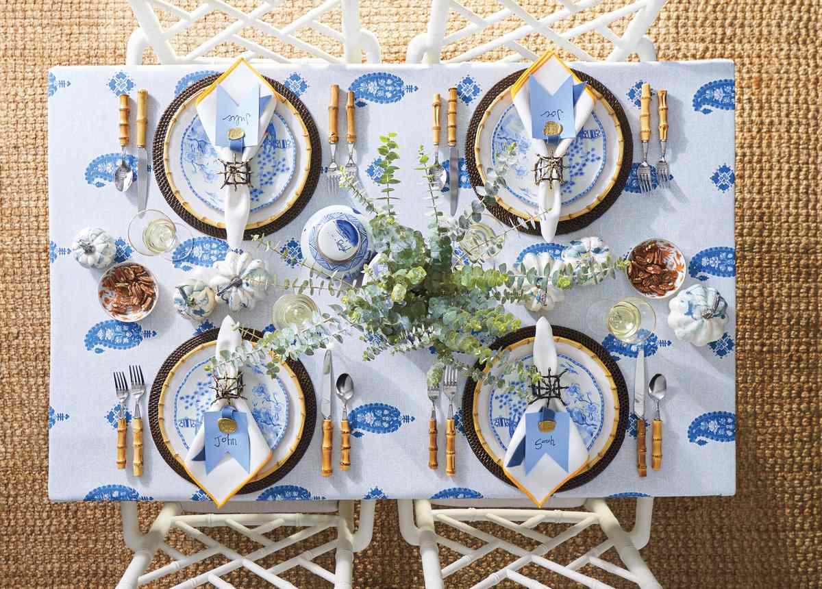 Blue and White Table Setting with Wax Seal Place Card