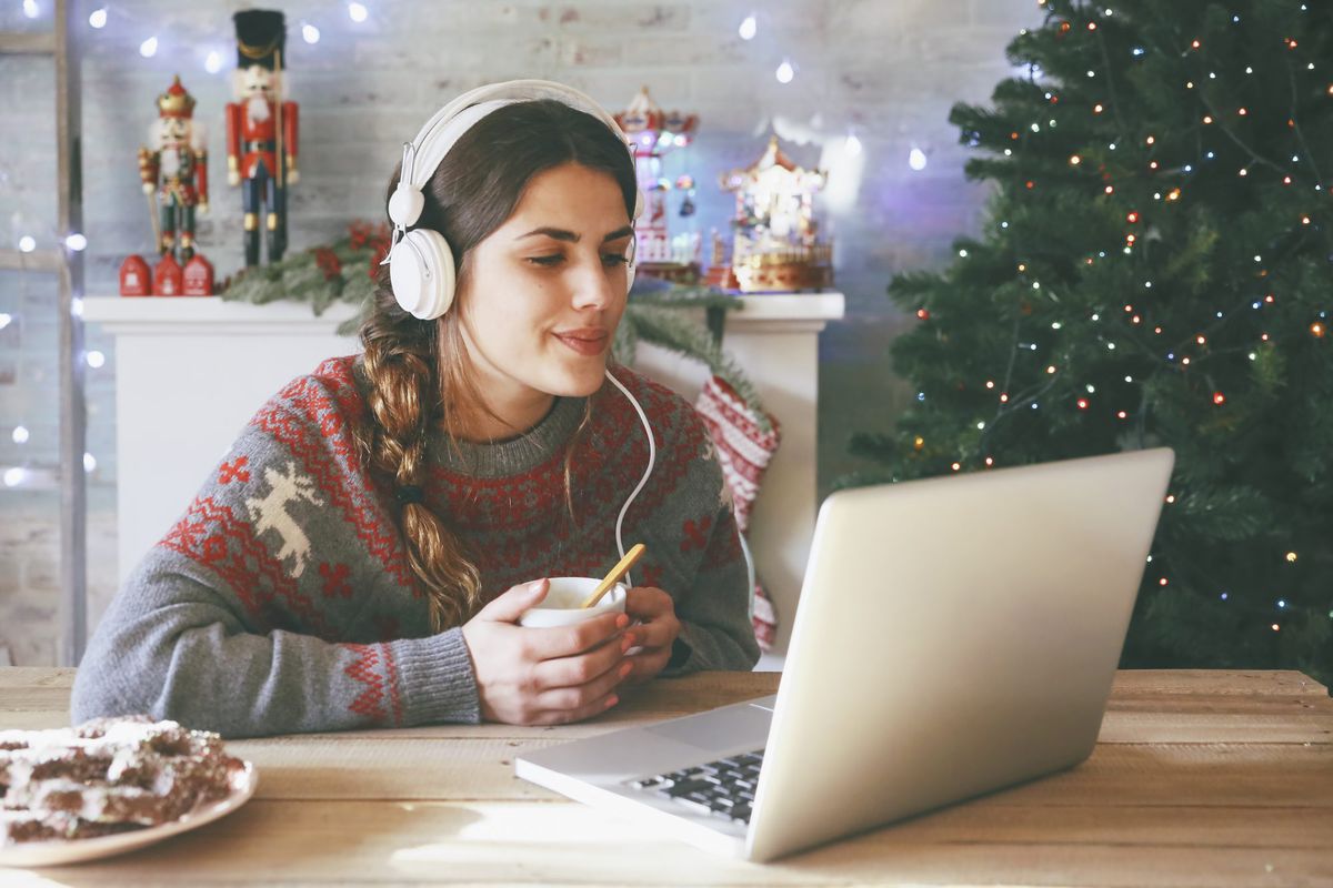 Girl Listening to Christmas Music