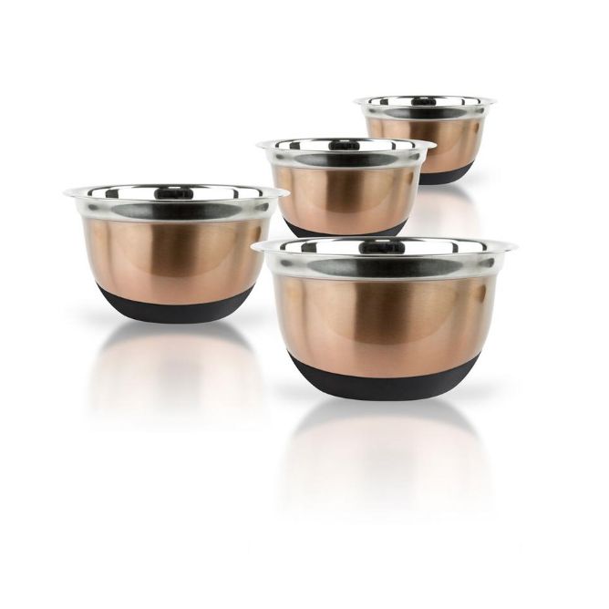 4-Piece Copper Stainless Steel Mixing Bowl Set with Silicone Bottoms