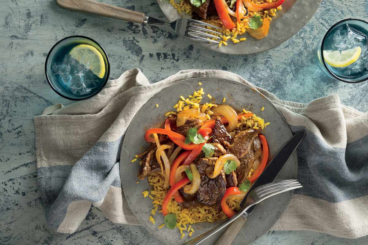 Steak and Peppers with Rice