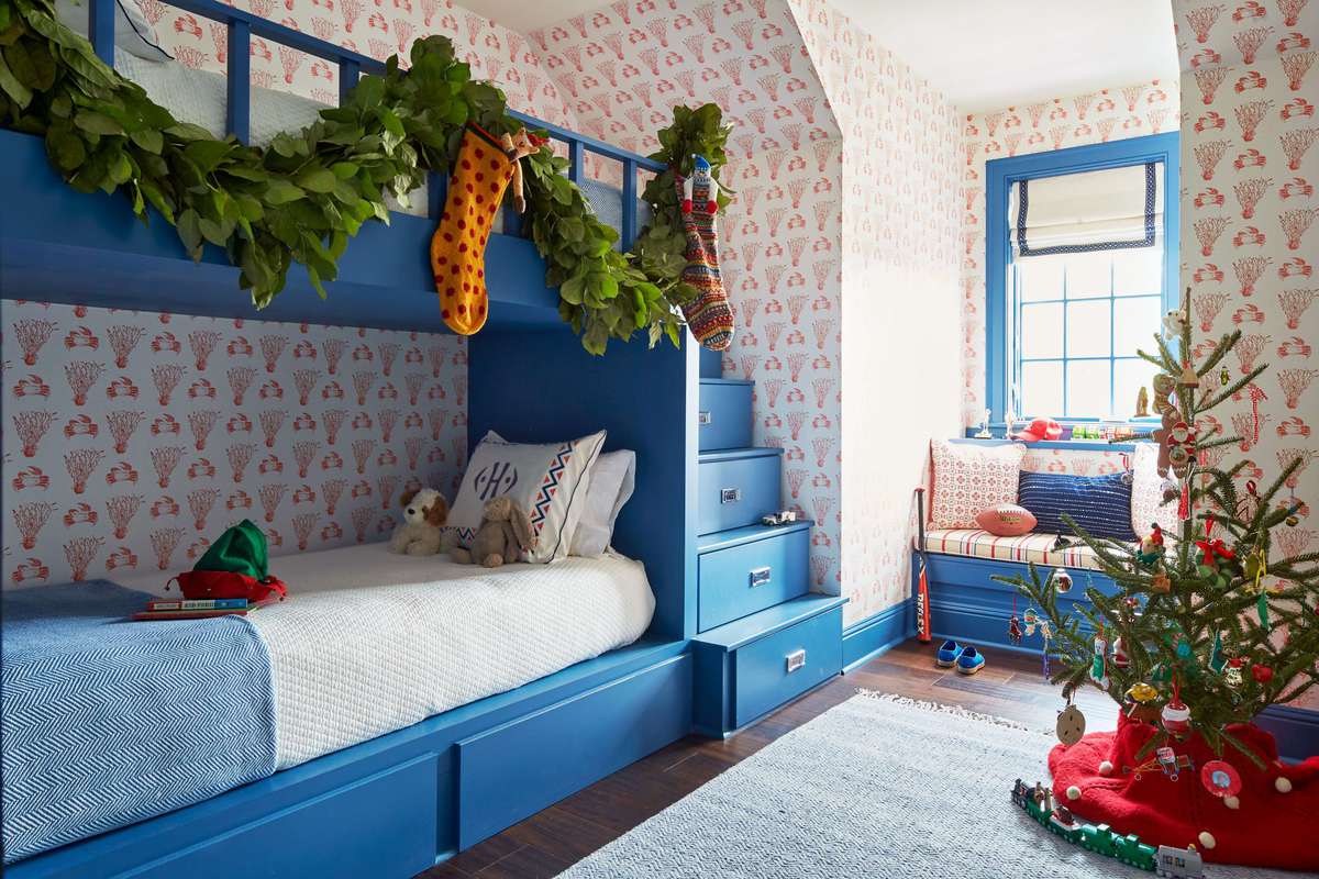 Andrew Howard Home Decorated for Christmas Blue Bunk Room