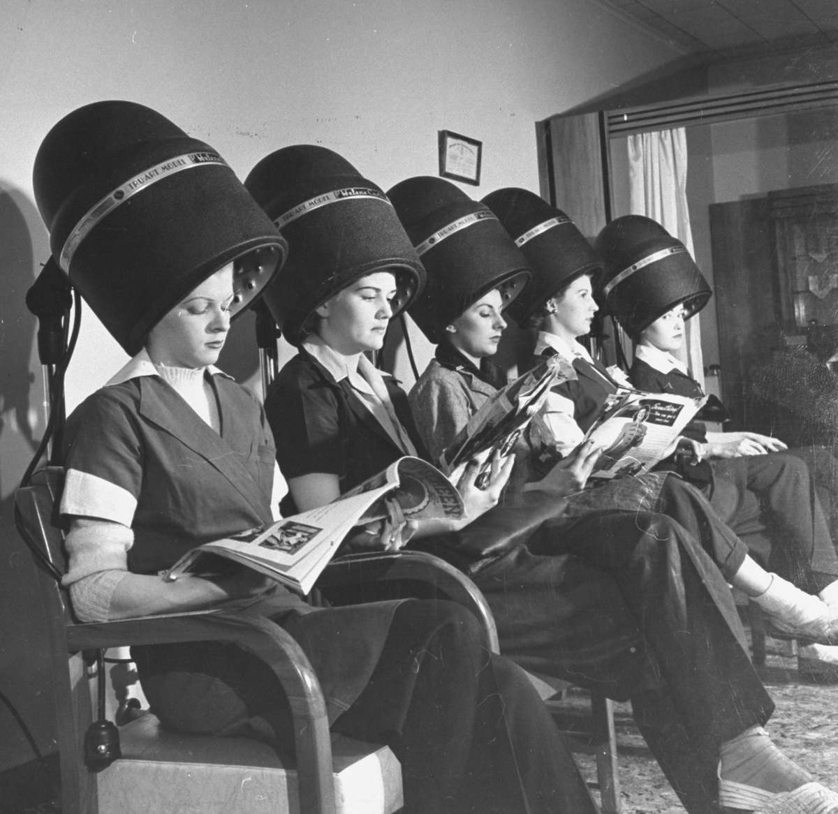 Vintage Hair Salon Women Under Dryers