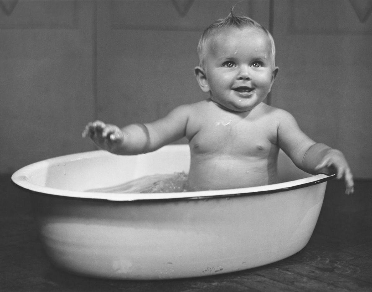 Baby Boy in Bathtub Vintage