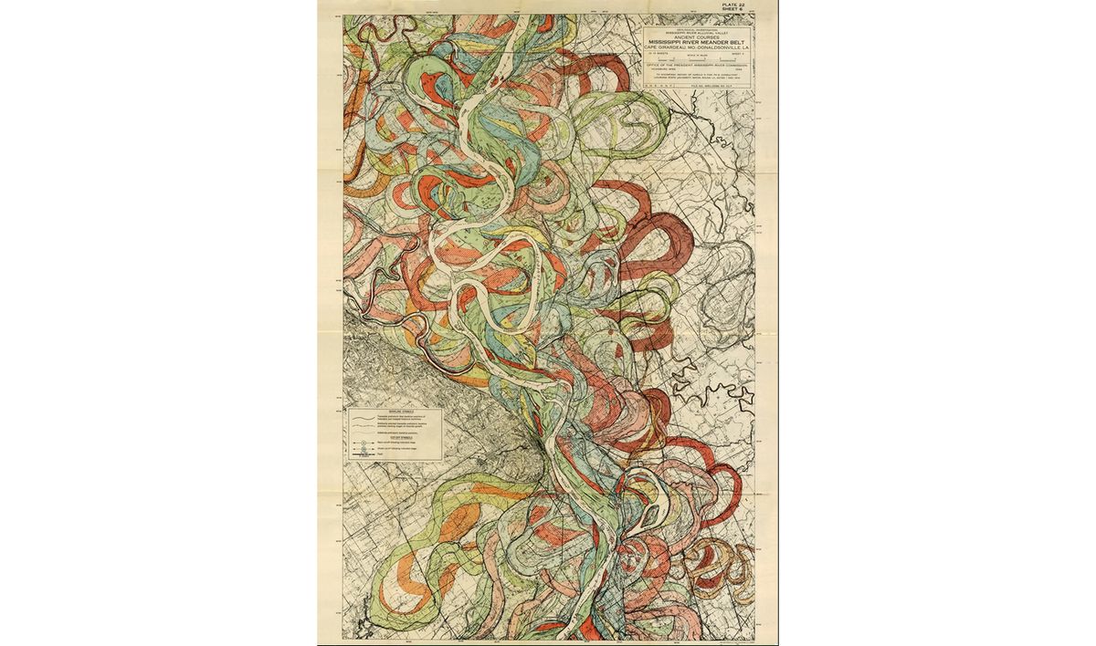 Fisk, Harold N. Ancient Courses of the Mississippi River Meander Belt, “Geological Investigation of the Alluvial Valley of the Lower Mississippi River,” 1944, Plate 22, Sheet 6.