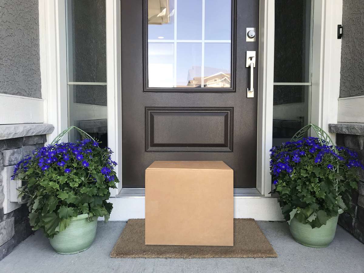 shipping box and flowers