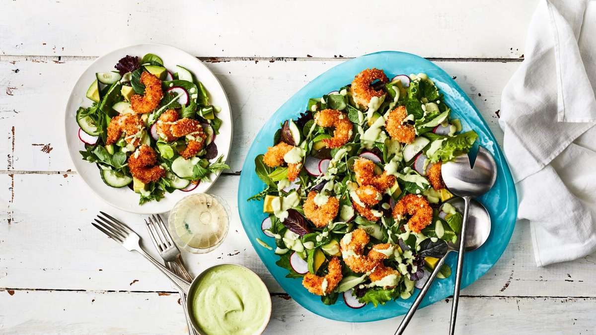 Crispy Shrimp Salad with Avocado Dressing