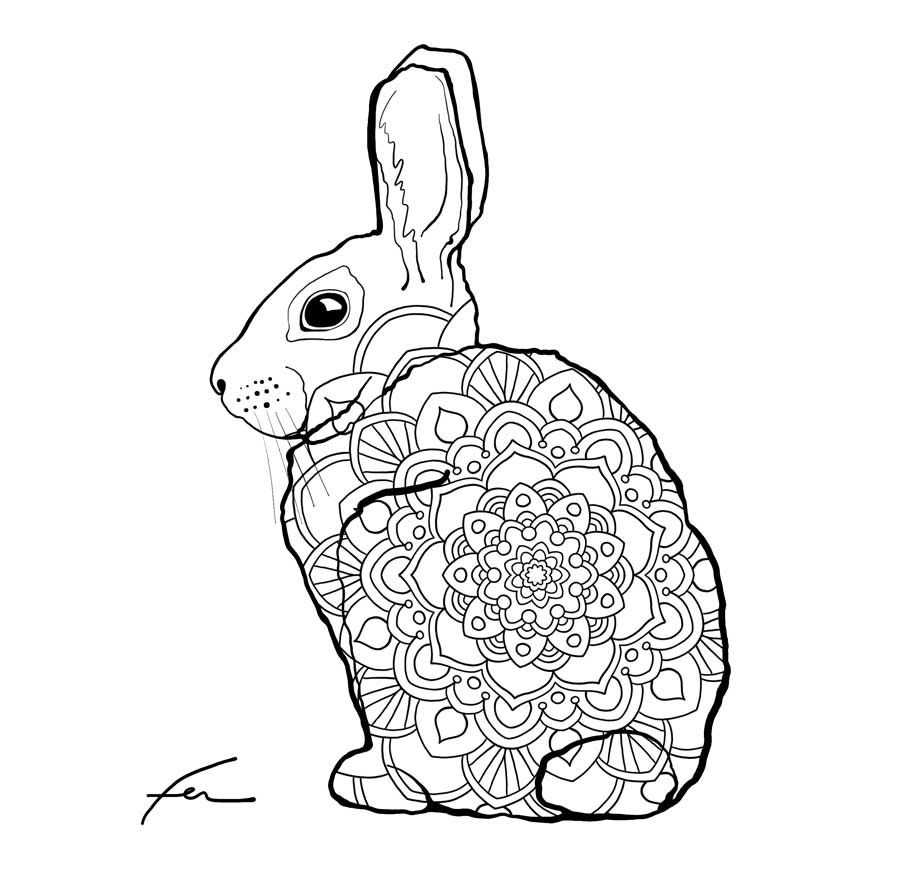 Bunny Downloadable Coloring Page by Fer Caggiano