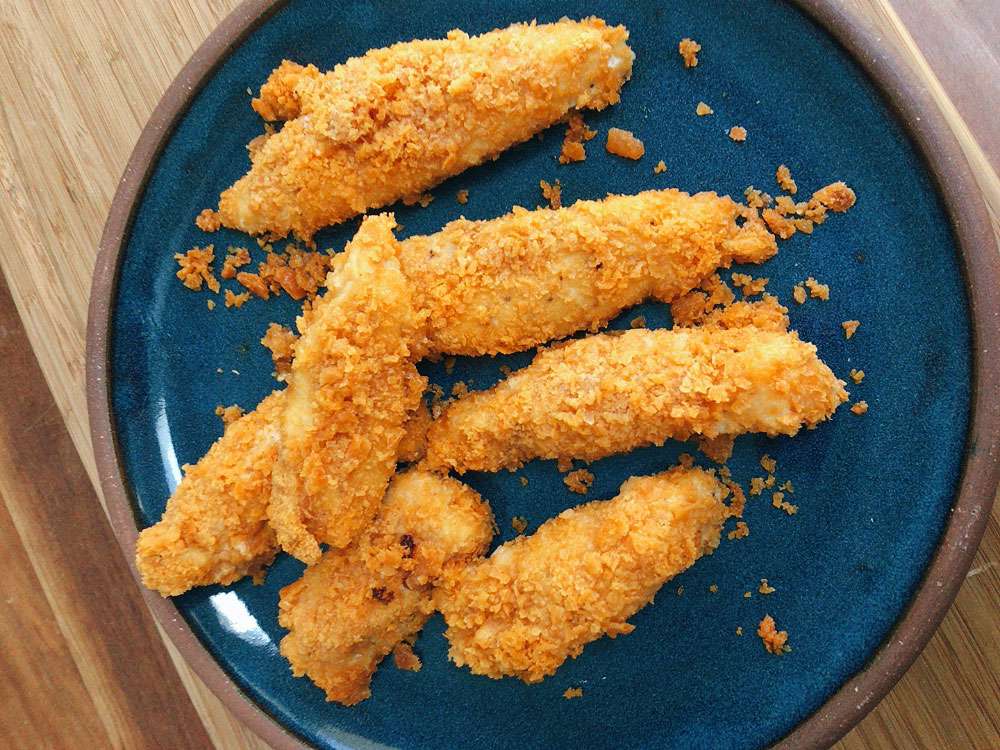 Chicken Fingers Coated With Cheesy Snack Crackers 