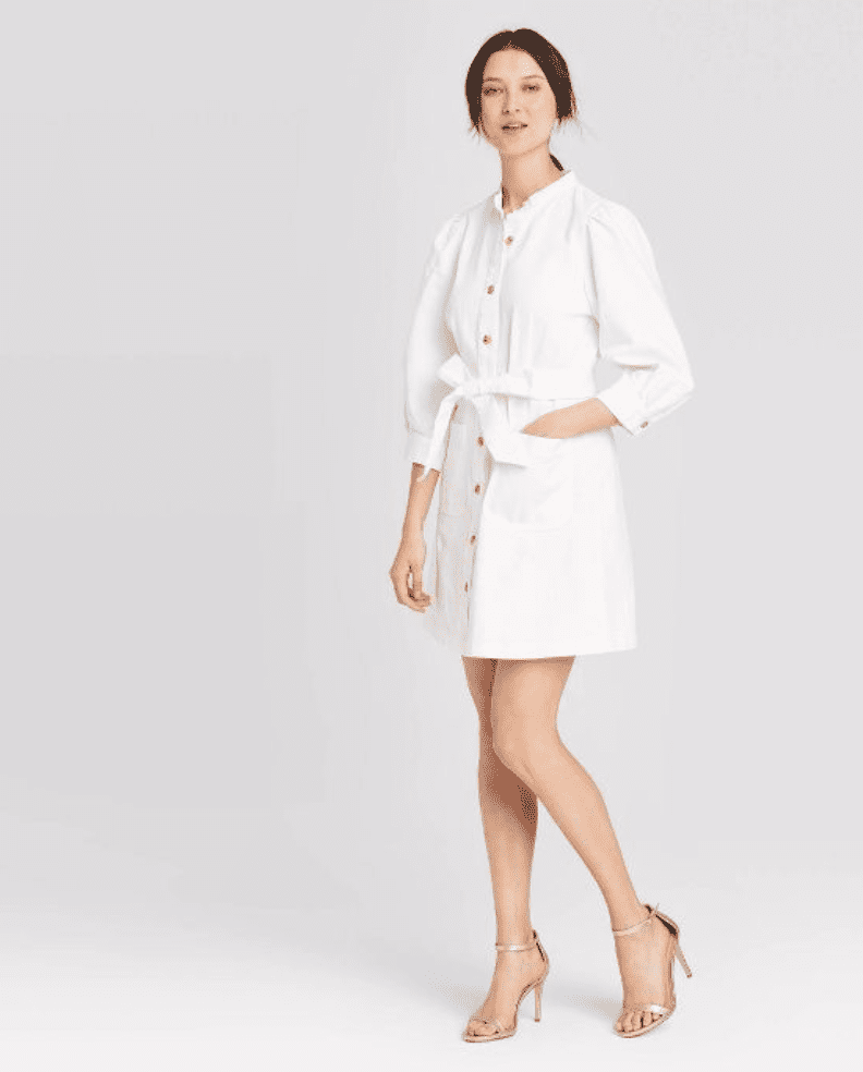 Who What Wear Women's Puff 3/4 Sleeve Button-Down Dress in White
