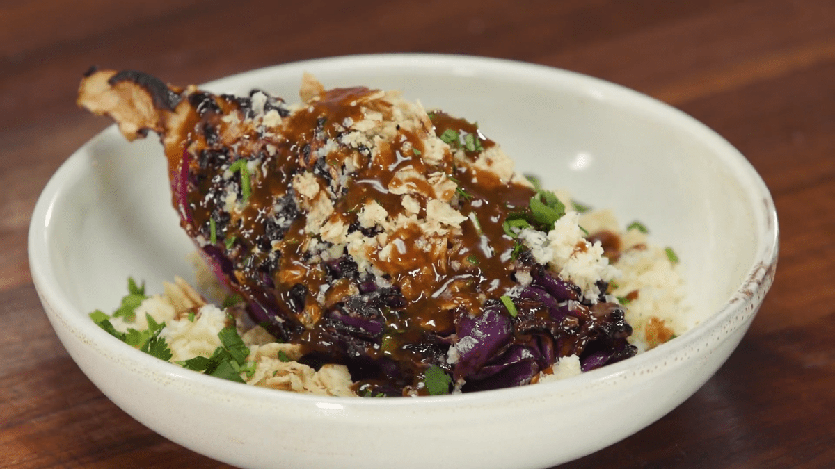 Grilled Cabbage with Tamarind BBQ Sauce and Tillamook Aged White Cheddar
