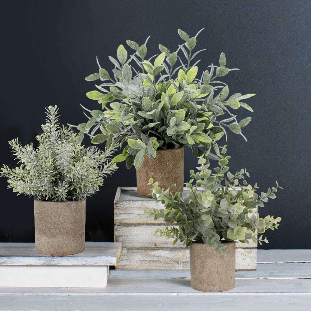 APPOK Artificial Potted Eucalyptus and Rosemary Plants