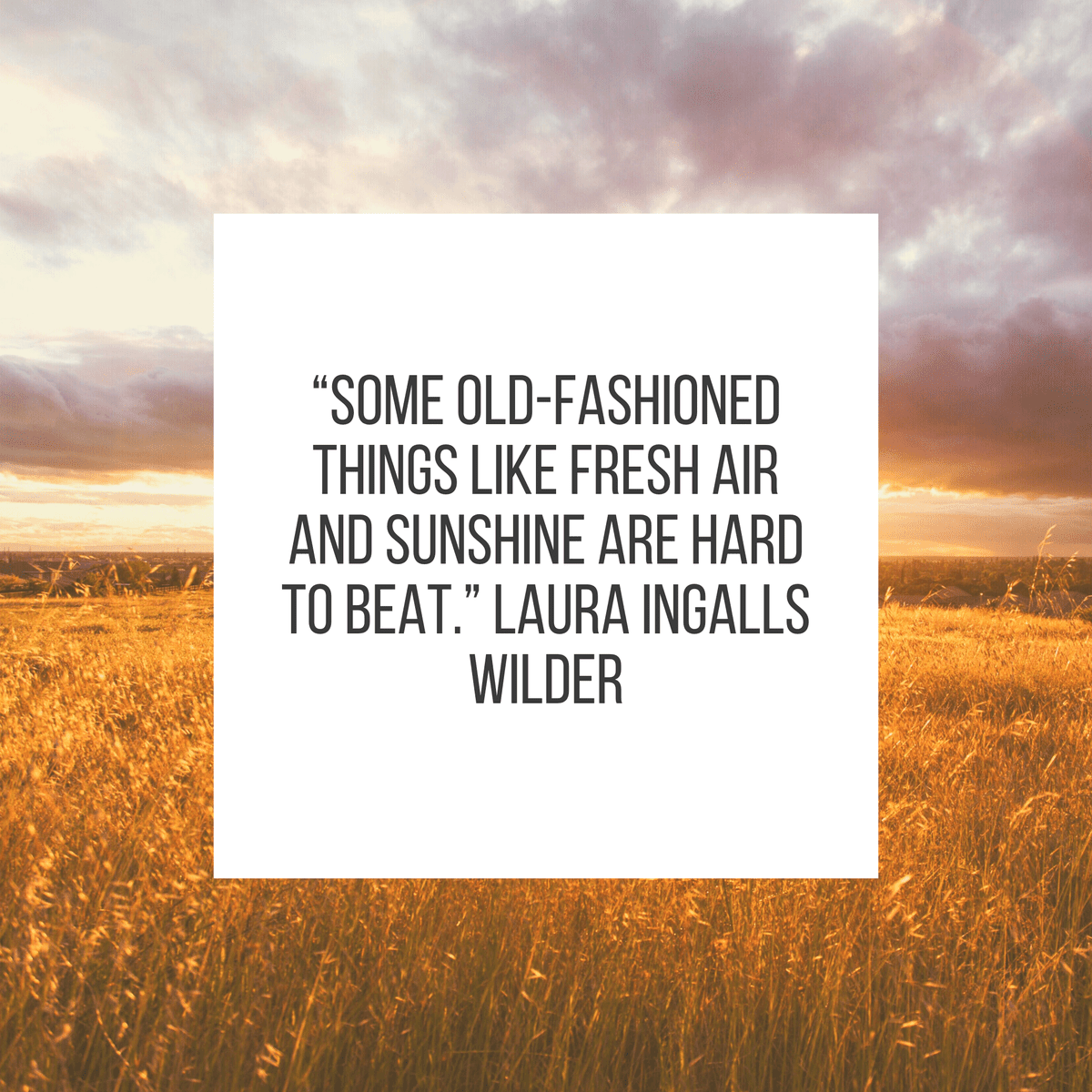 “Some old-fashioned things like fresh air and sunshine are hard to beat.” Laura Ingalls Wilder