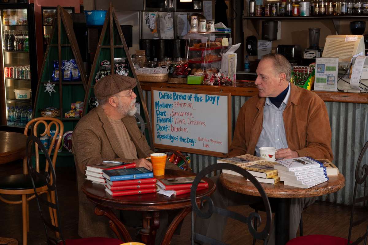 Authors Winston Groom and Sonny Brewer at Latte Da Coffee Shop in Page and Palette in Fairhope, Alabama in 2007