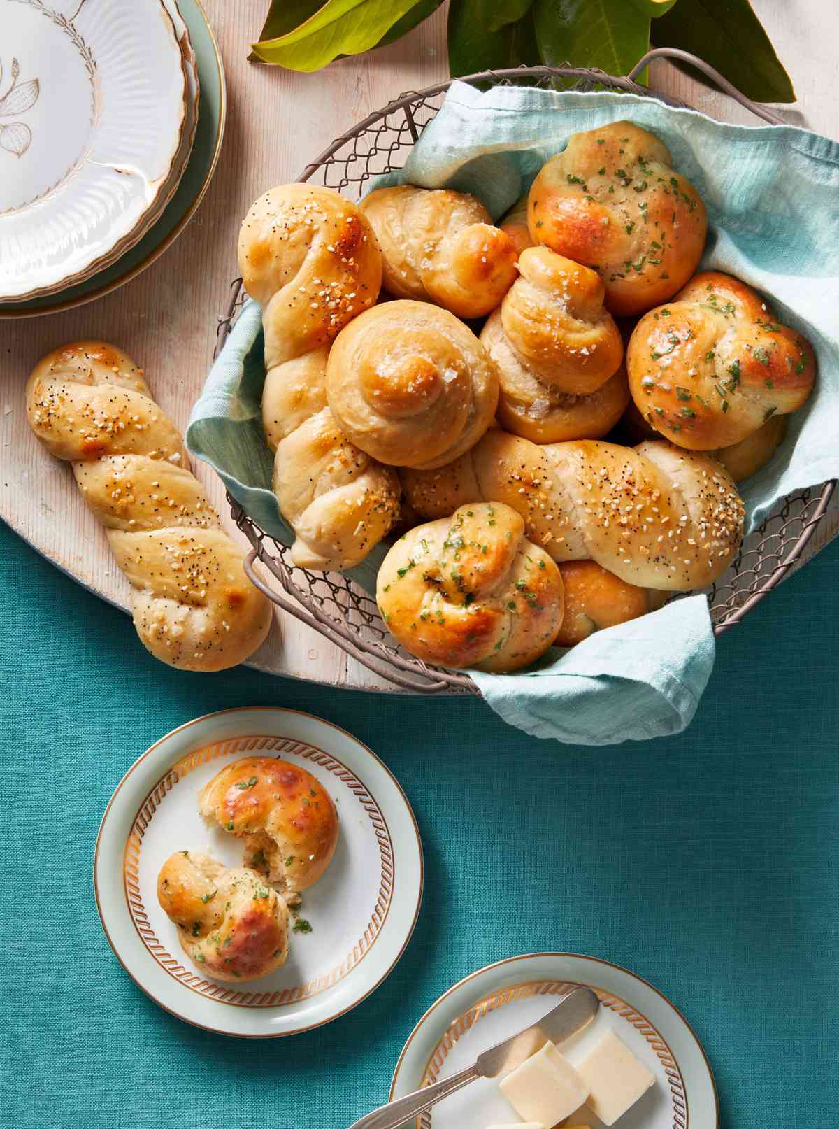 Buttery Yeast Rolls, Twisted Rolls with Everything-Bagel Seasoning, and Knot Rolls with Herb Butter