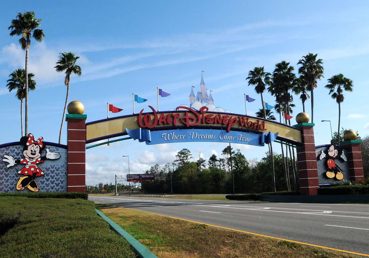 The entrance to Disney World is deserted on the first day of COVID-19 Shutdown