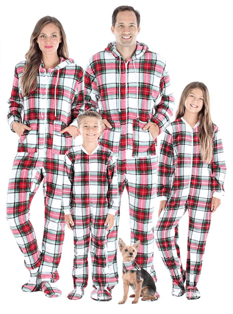 SleepytimePJs Family Matching Holiday Fleece Hooded Footed Onesie Pajamas