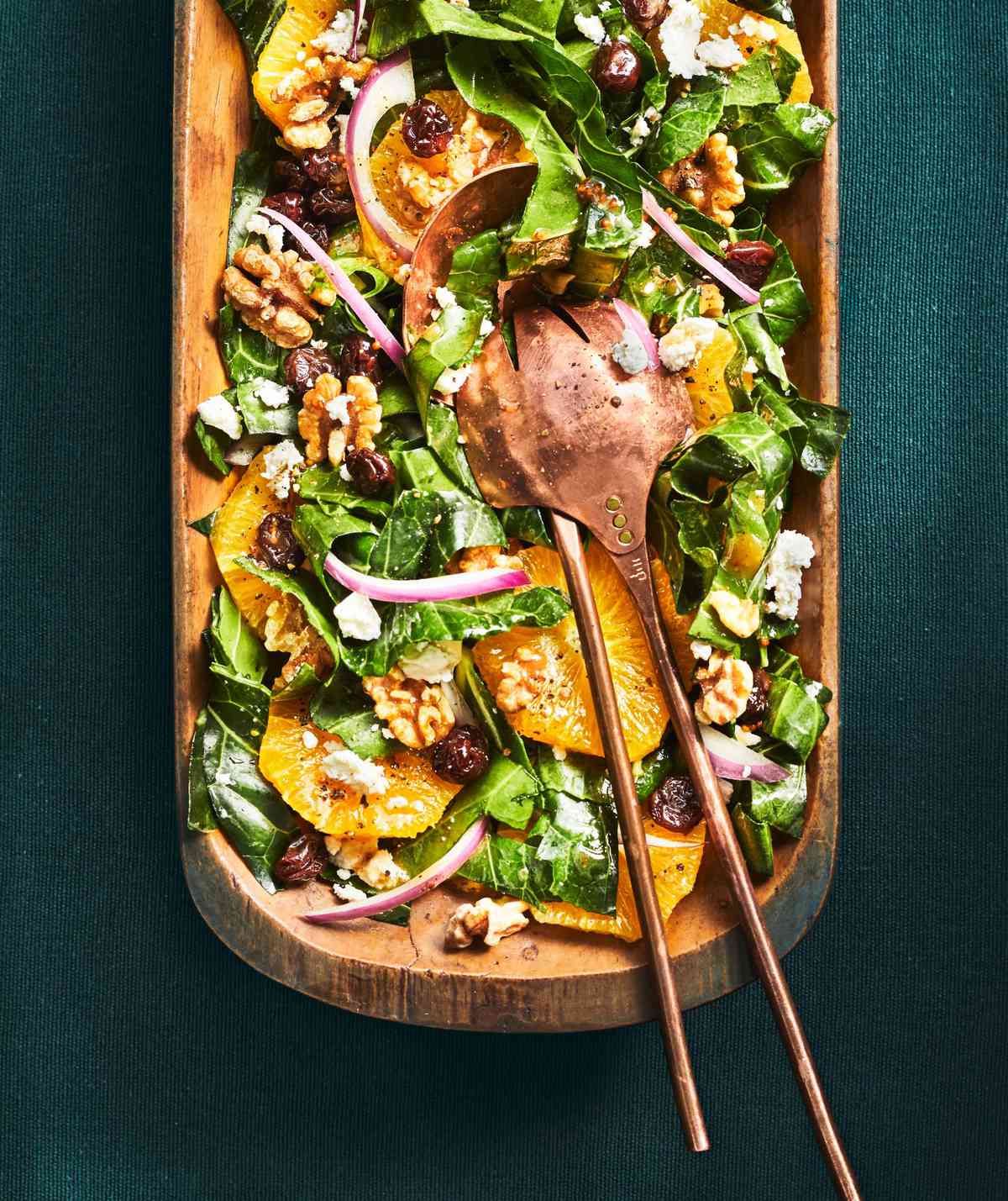 Collard Green Salad with Oranges and Port-Soaked Cherries 