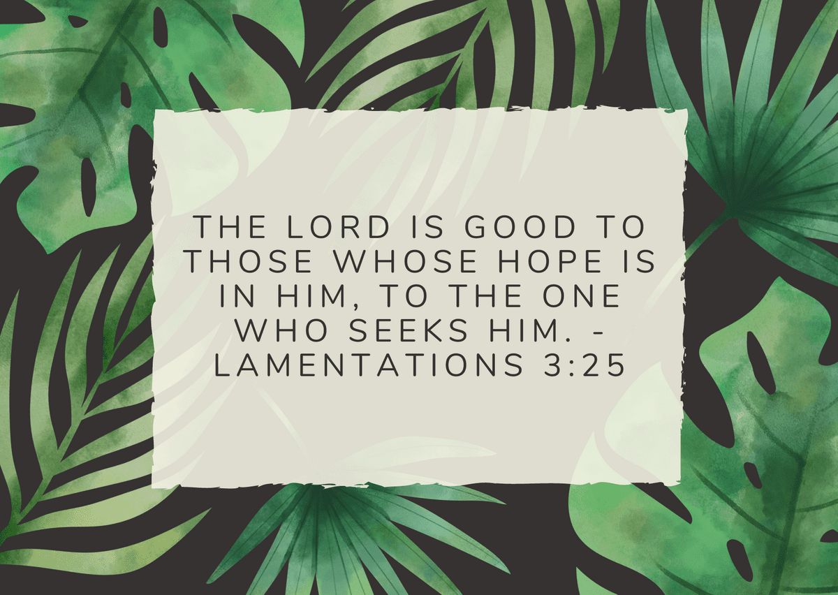 The Lord is good to those whose hope is in him, to the one who seeks him. - Lamentations 3:25