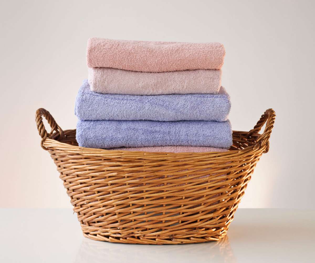 Folded Towels in Laundry Basket