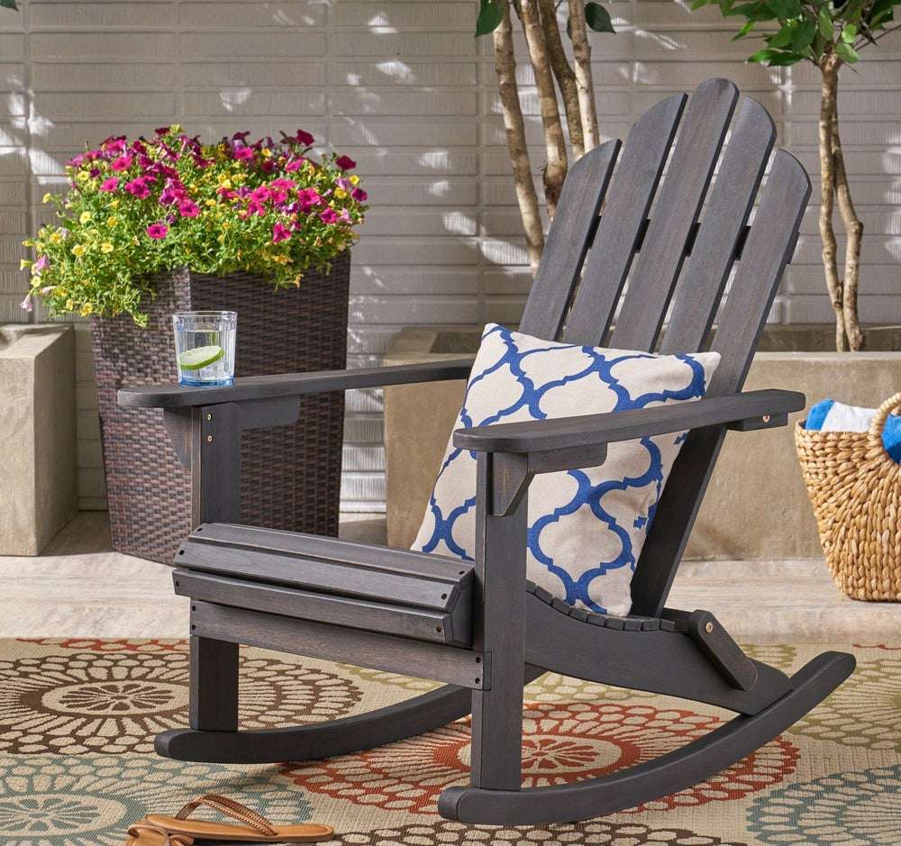 Bayside Cottage Black Adirondack Style Rocking Chair Outdoor Patio Porch Rocker 
