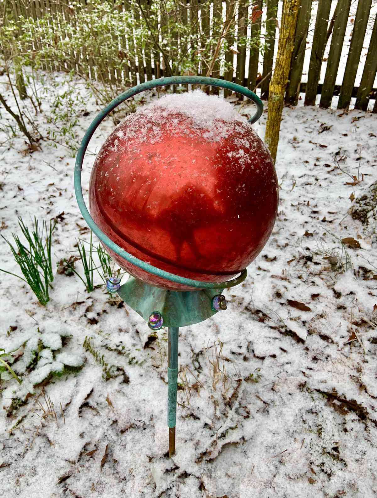 Snowy gazing ball