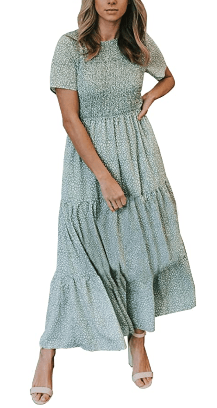 Zattcas Short Sleeve Tiered Maxi Dress