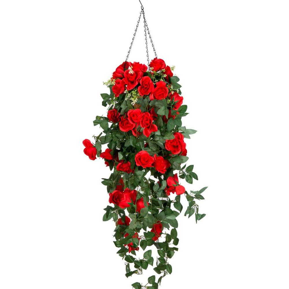 Mixiflor Silk Rose Hanging Flower Basket