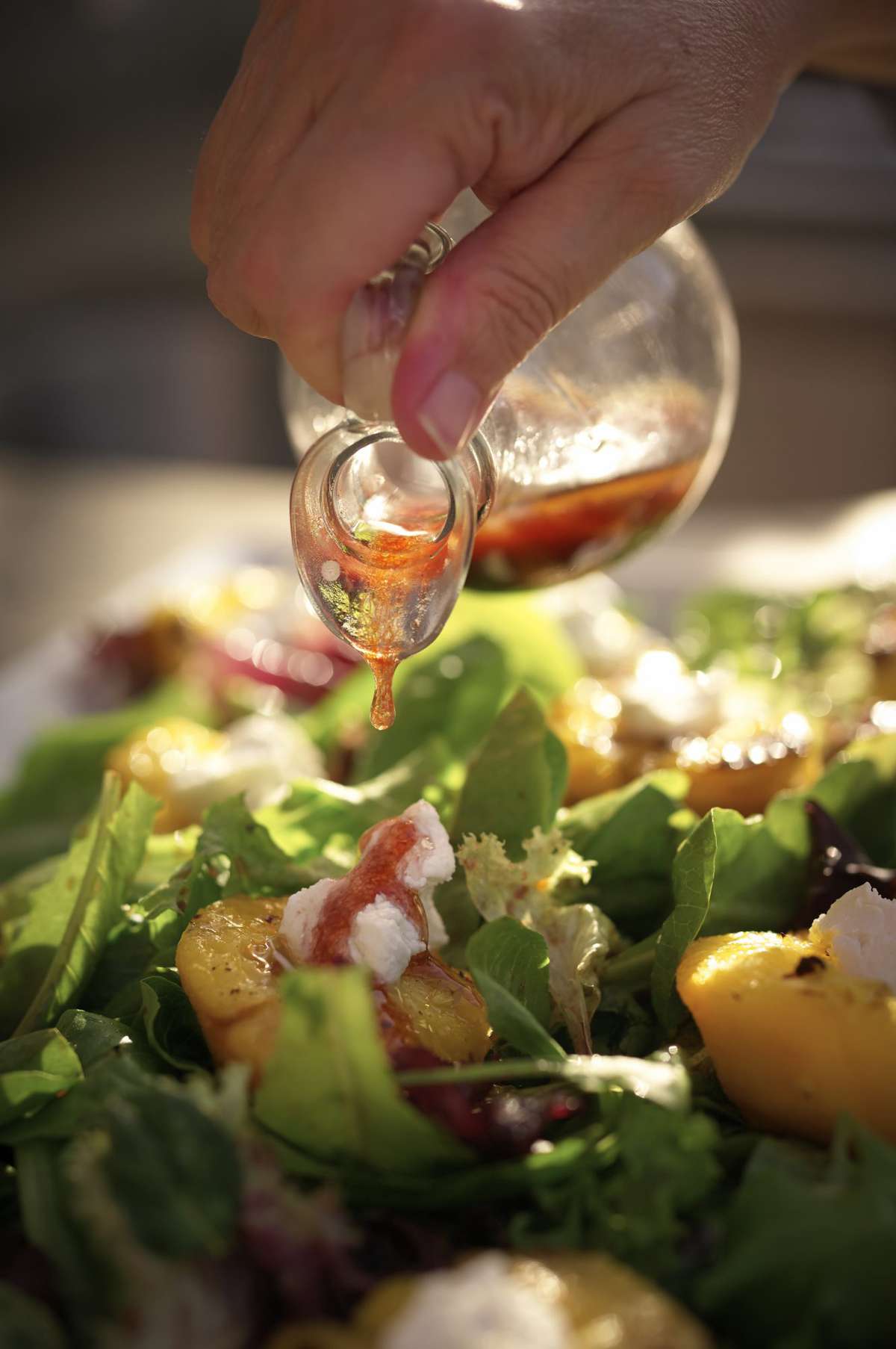 Grilled Peach Salad with Chipotle-Raspberry Vinaigrette 