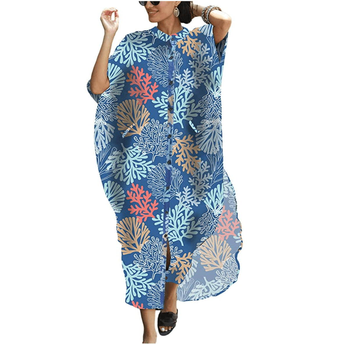 Bsubseach Women Beach Shirt Dress in Coral Print