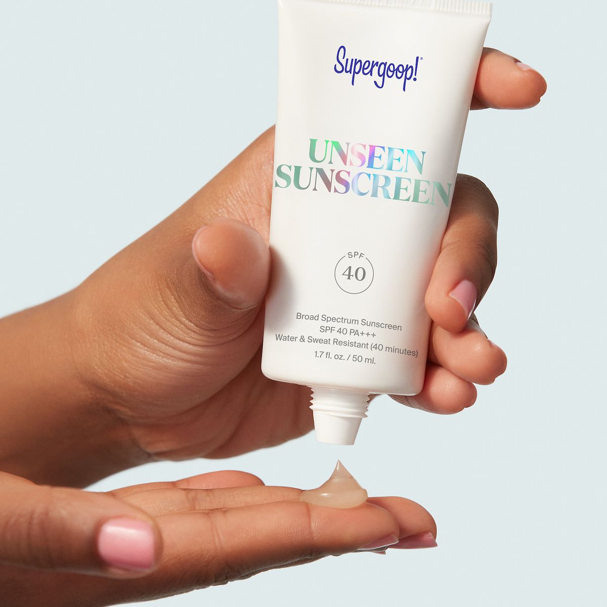 Supergoop Unseen Sunscreen Shown On Hand