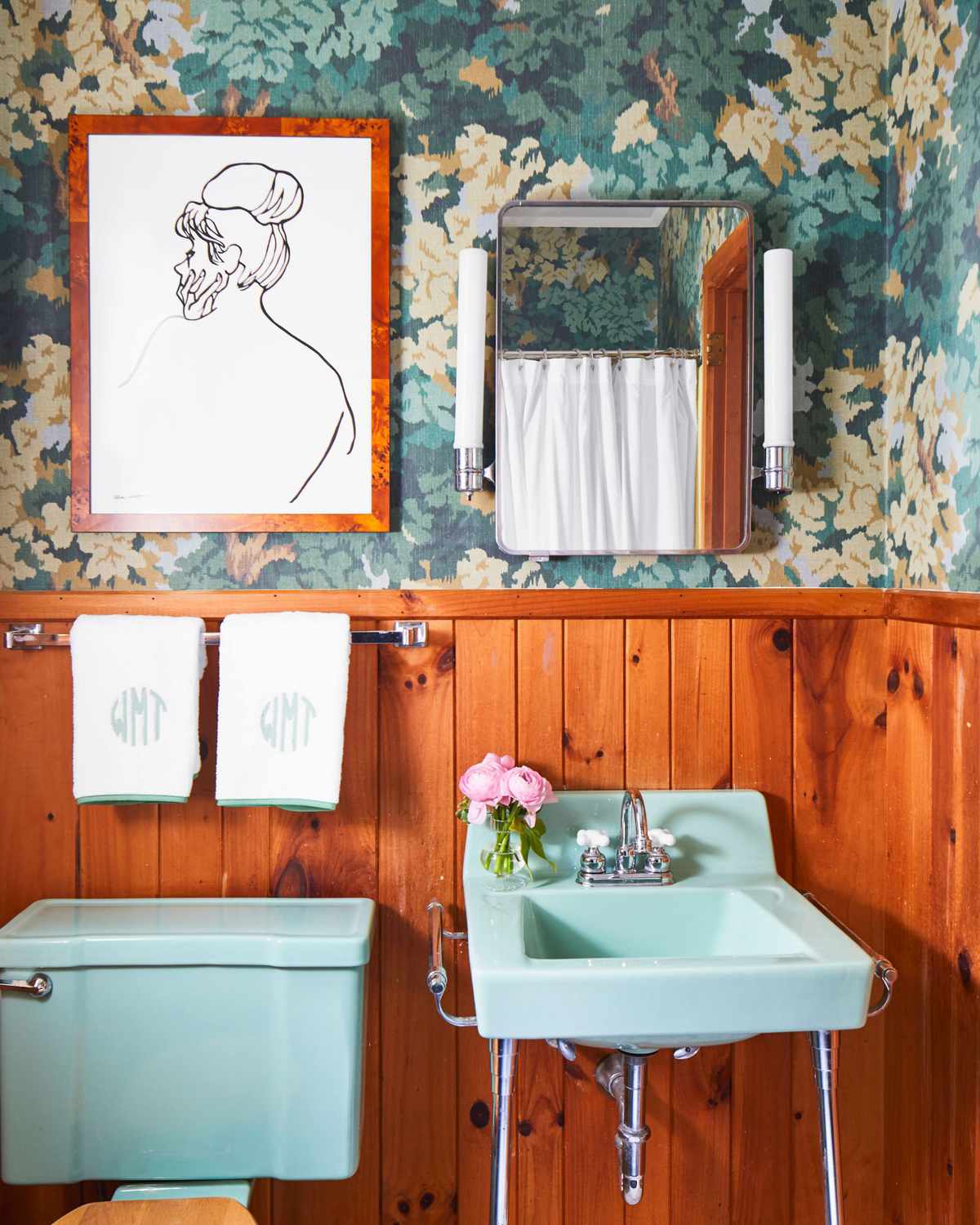 Guest Bathroom with Vintage Green Sink