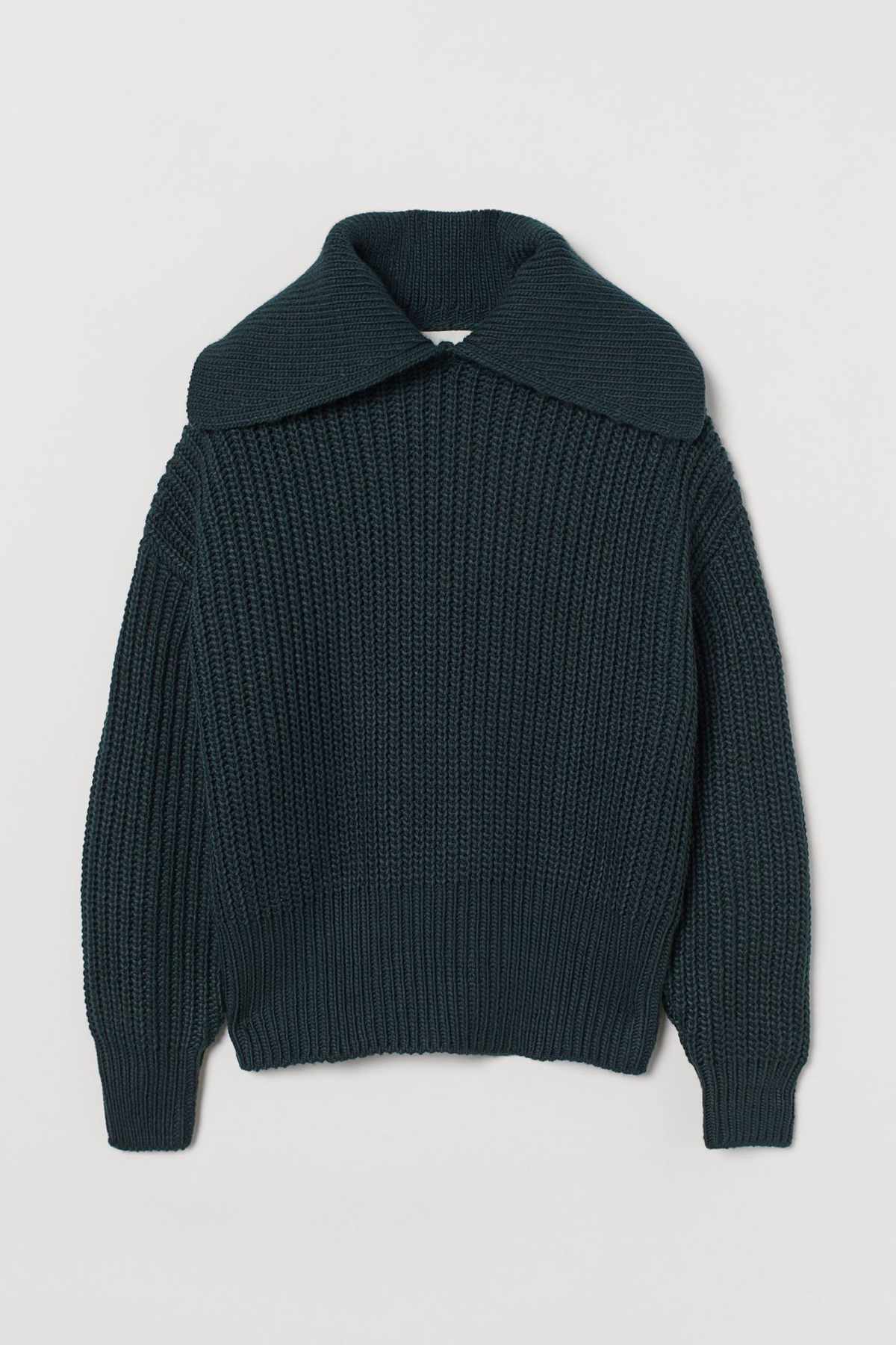 Collared Rib-Knit Sweater