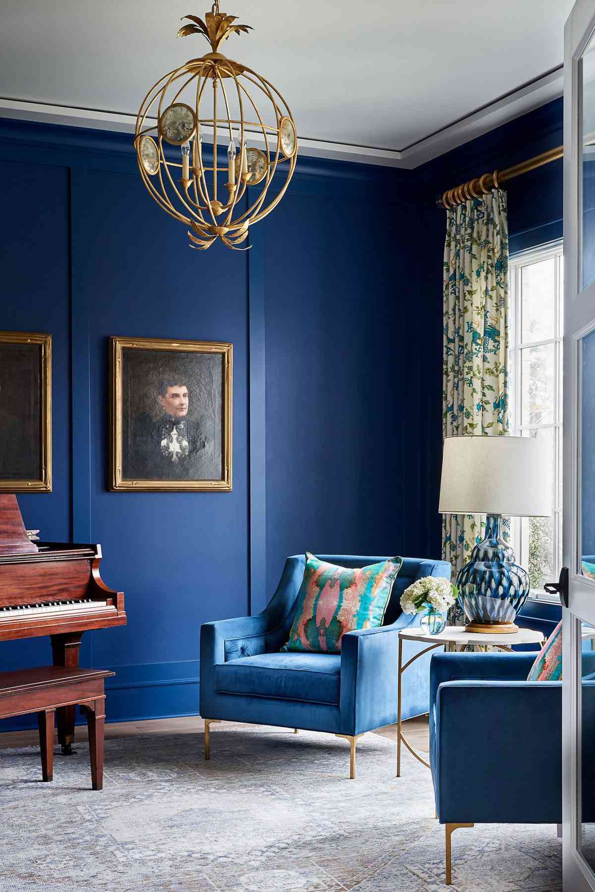 Benjamin Moore Downpour Blue 2063-20 Living Room Walls with Piano