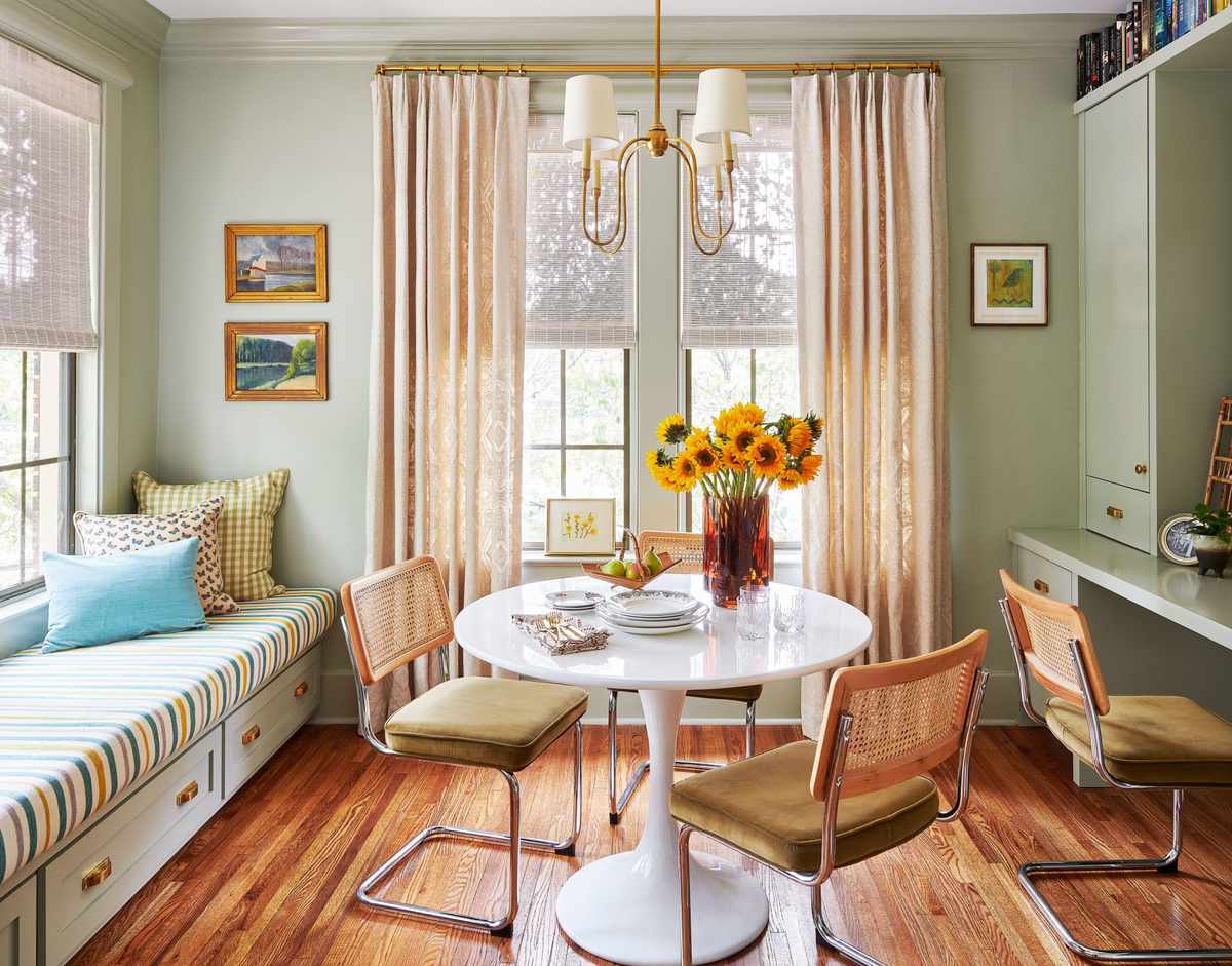 Jessica Stambaugh Designed Dining Room with Office Space and Window Seat