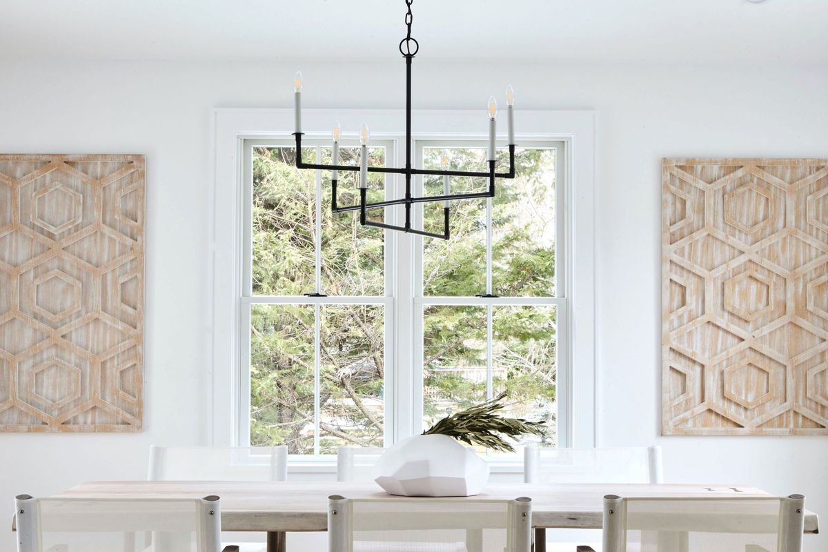 White Dining Room with Large Rectangular Bleach Wood Table