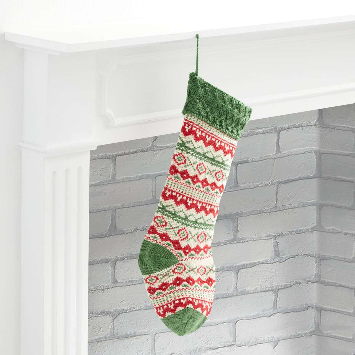Red and Green Zigzag Knit Christmas Stocking