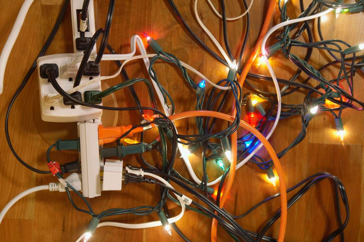 Messy Christmas Lights in Extension Cord