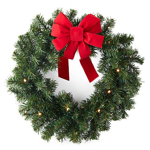 H for Happy Classic Faux Pre-Lit LED Christmas Wreaths in Green (Set of 3)