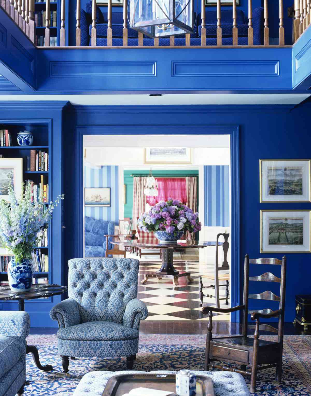 Blue Room with Flowers and Pink Accents