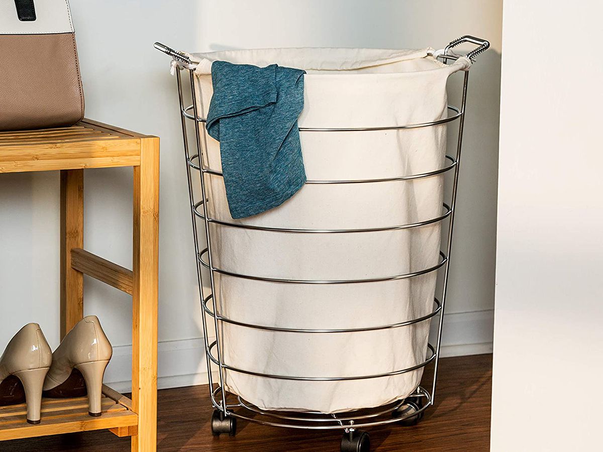Honey-Can-Do HMP-02108 Steel Canvas Rolling Laundry Hamper,