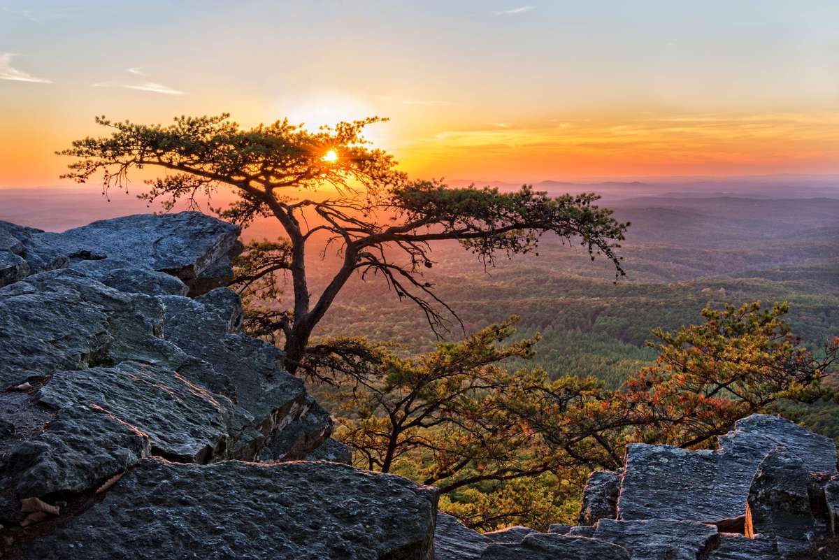 Sunset At Cheaha Overlook In The Cheaha Mountain State Park In Alabama