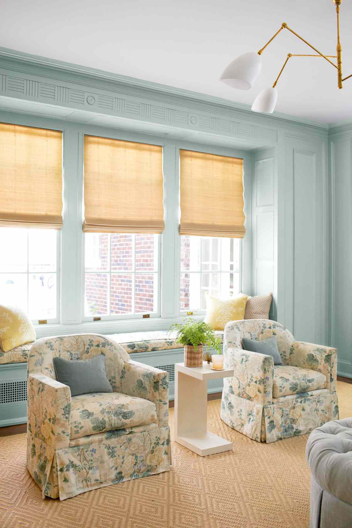Mint Green Family Room with Window Seat