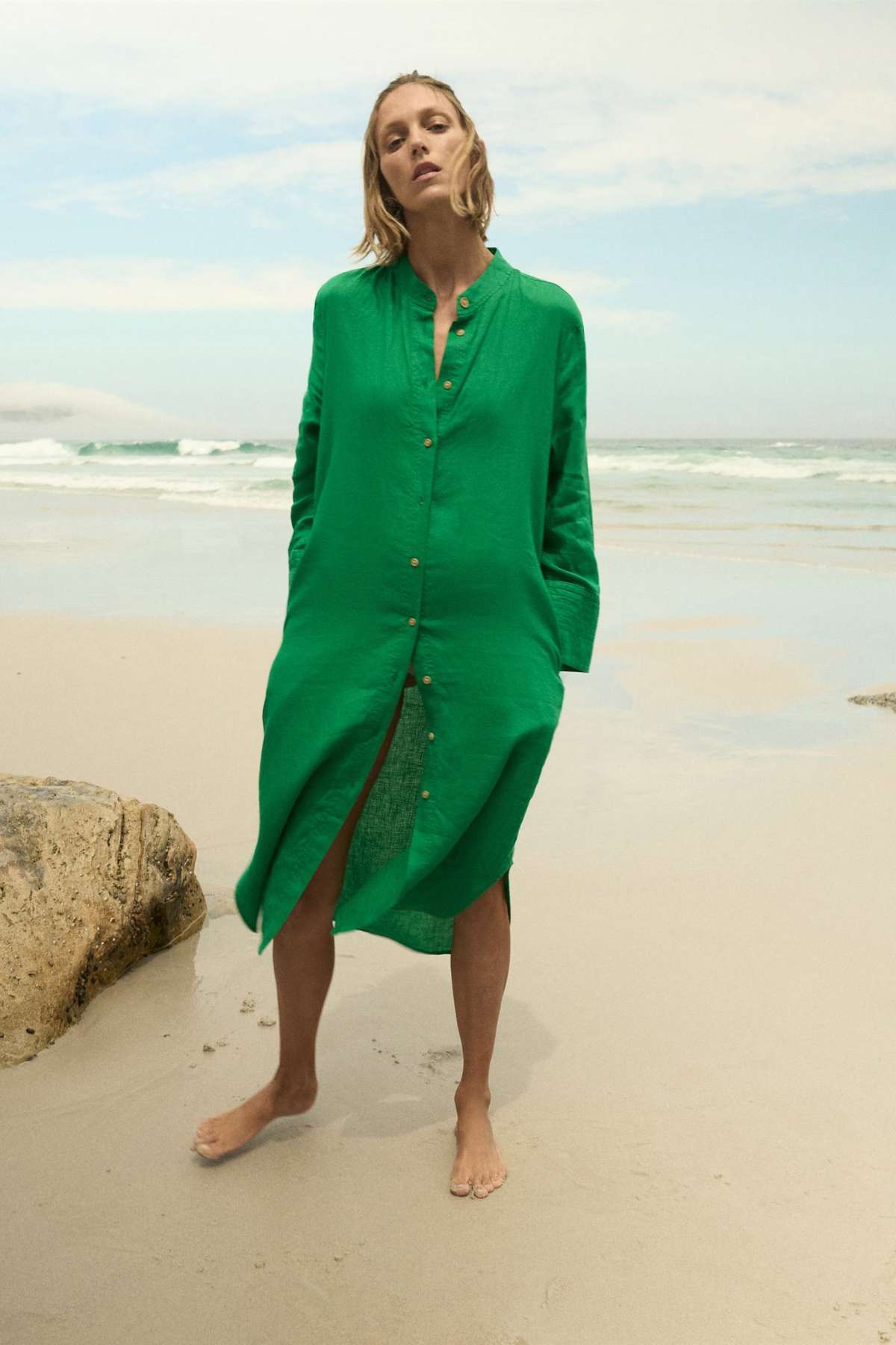 Zara Linen Tunic Dress in Green