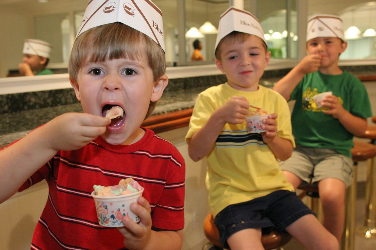 Children eating ice cream at Blue Bell Creameries.