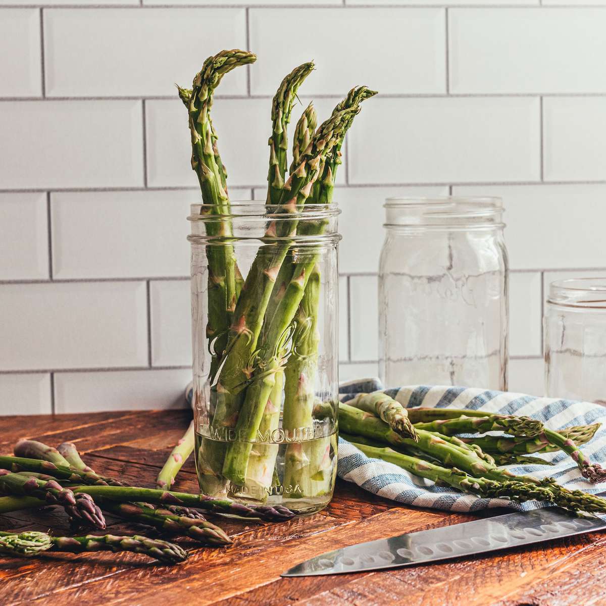 asparagus stored in jars