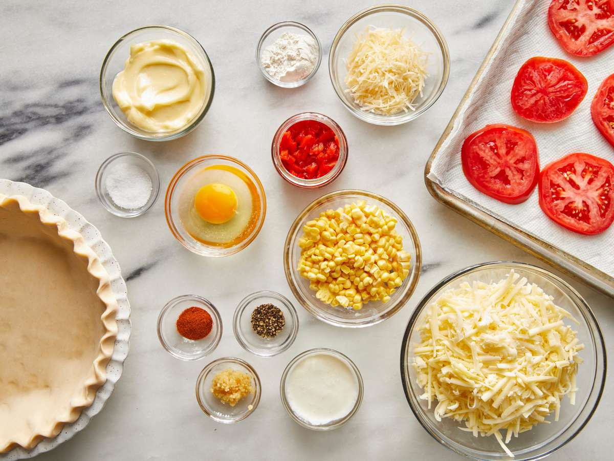 ingredients for tomato corn pie